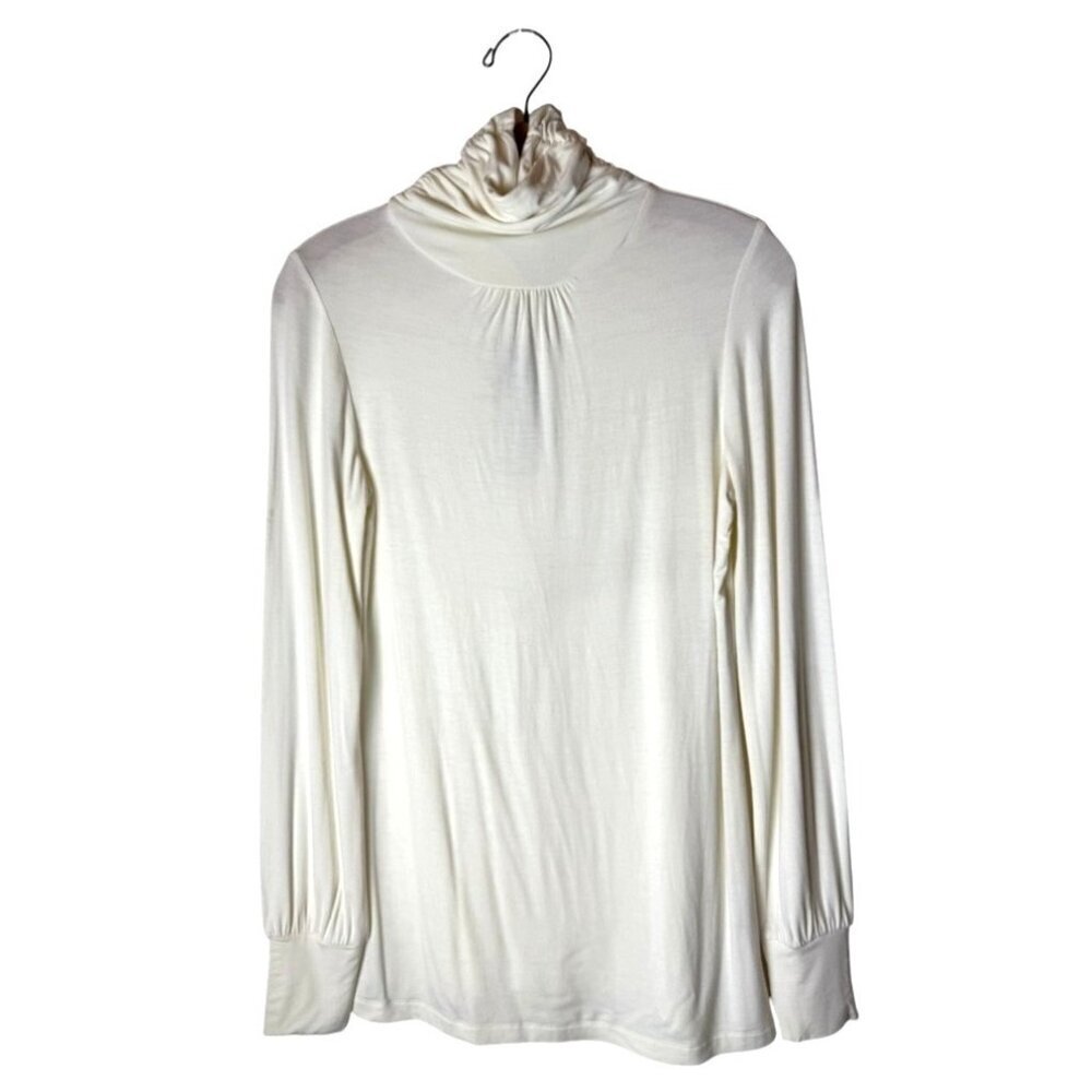 Bushwacker Shirt Women‎ Small Ivory Winter White Bamboo Ruched Turtleneck Top